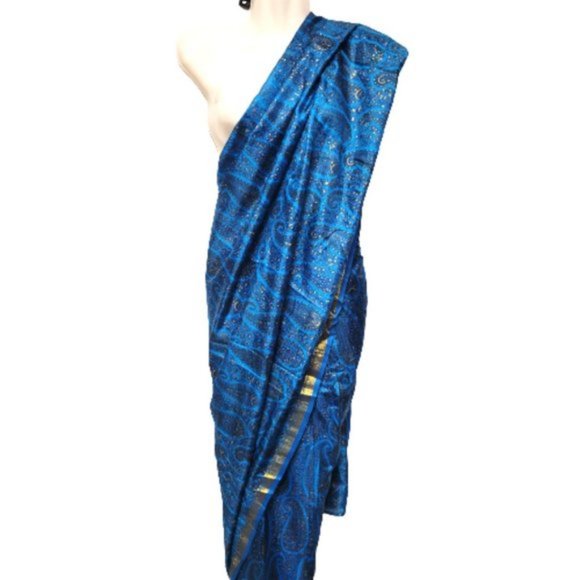 Blue Saree Pre Stitched Pre Pleated with GoldSparkly Accents-  NEW ! - Picture 12 of 12